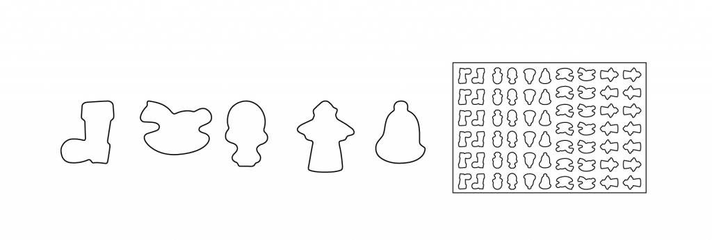 Keksausstechmatte Stiefel, Schneemann, Glocke, Schaukelpferd, Nikolaus